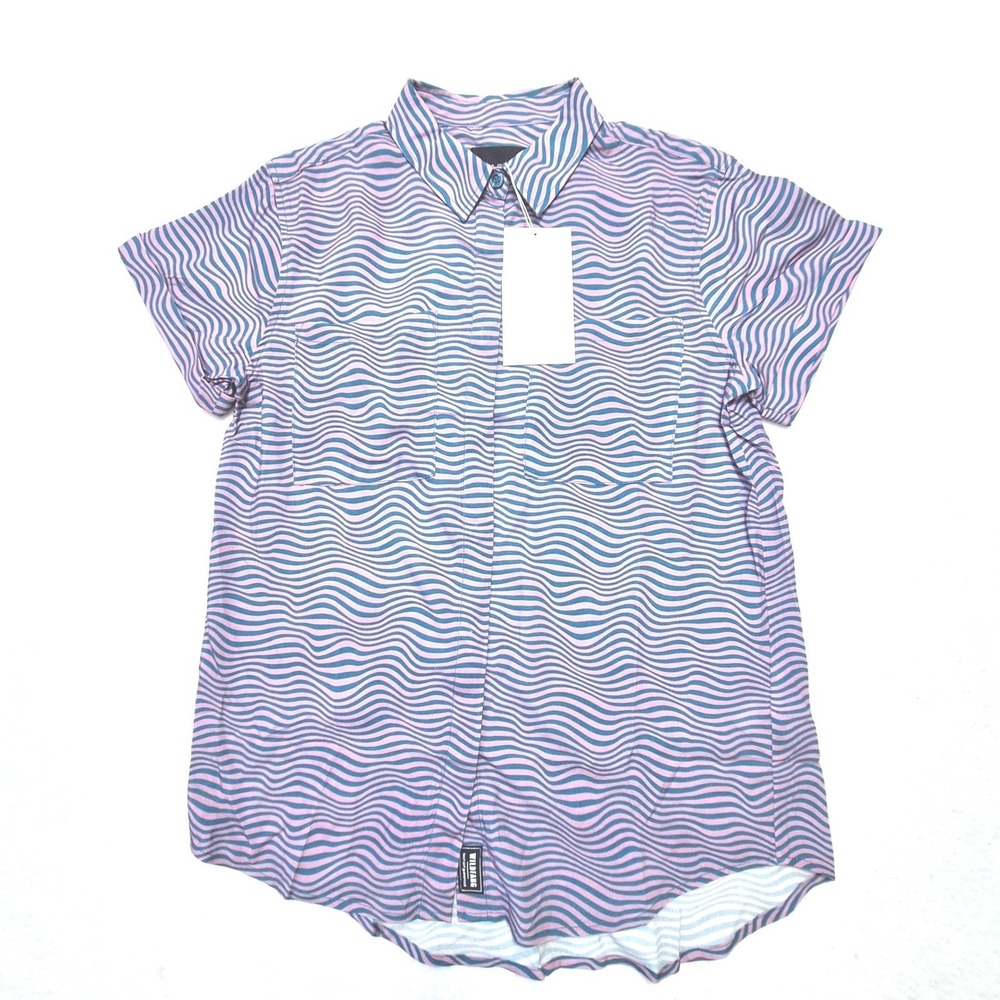 Wildfang Empower Button Up Shirt Womens XS Purple Wavy Sonic Stripe